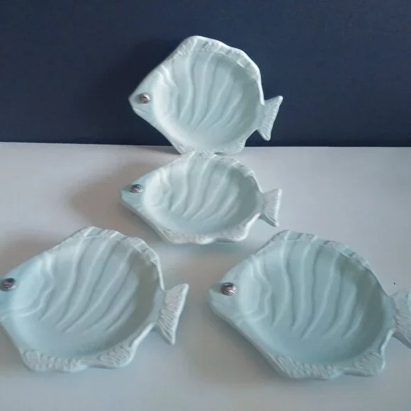 Mud Pie Fish Plates 5.5 inch Set of 4 Charcuterie Tapas Lot - Picture 2 of 10